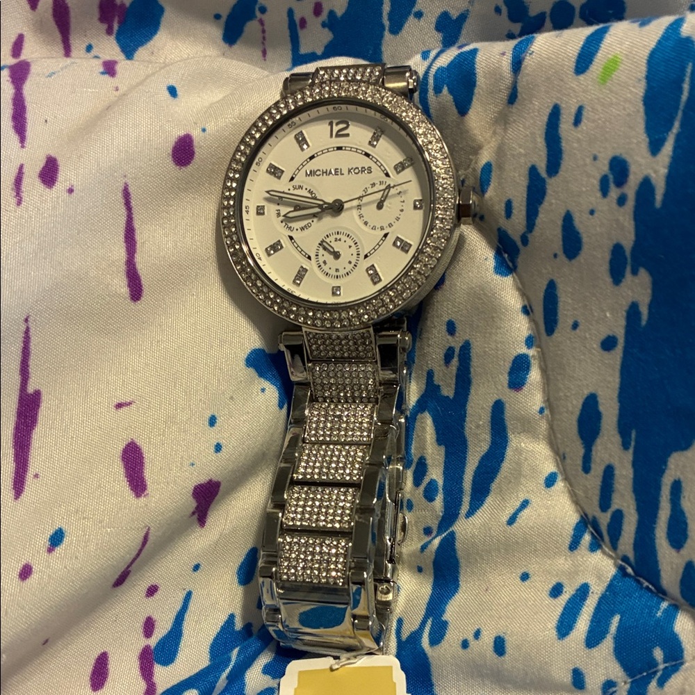 Michael Kors Silver and White Crystal Watch